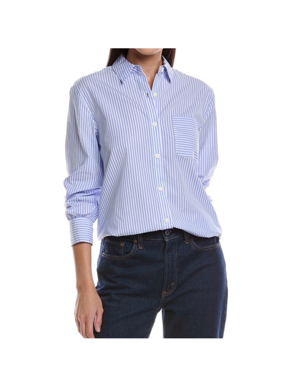 rag & bone Women’s Light Blue and White Striped Button Down Pocket Shirt Medium
